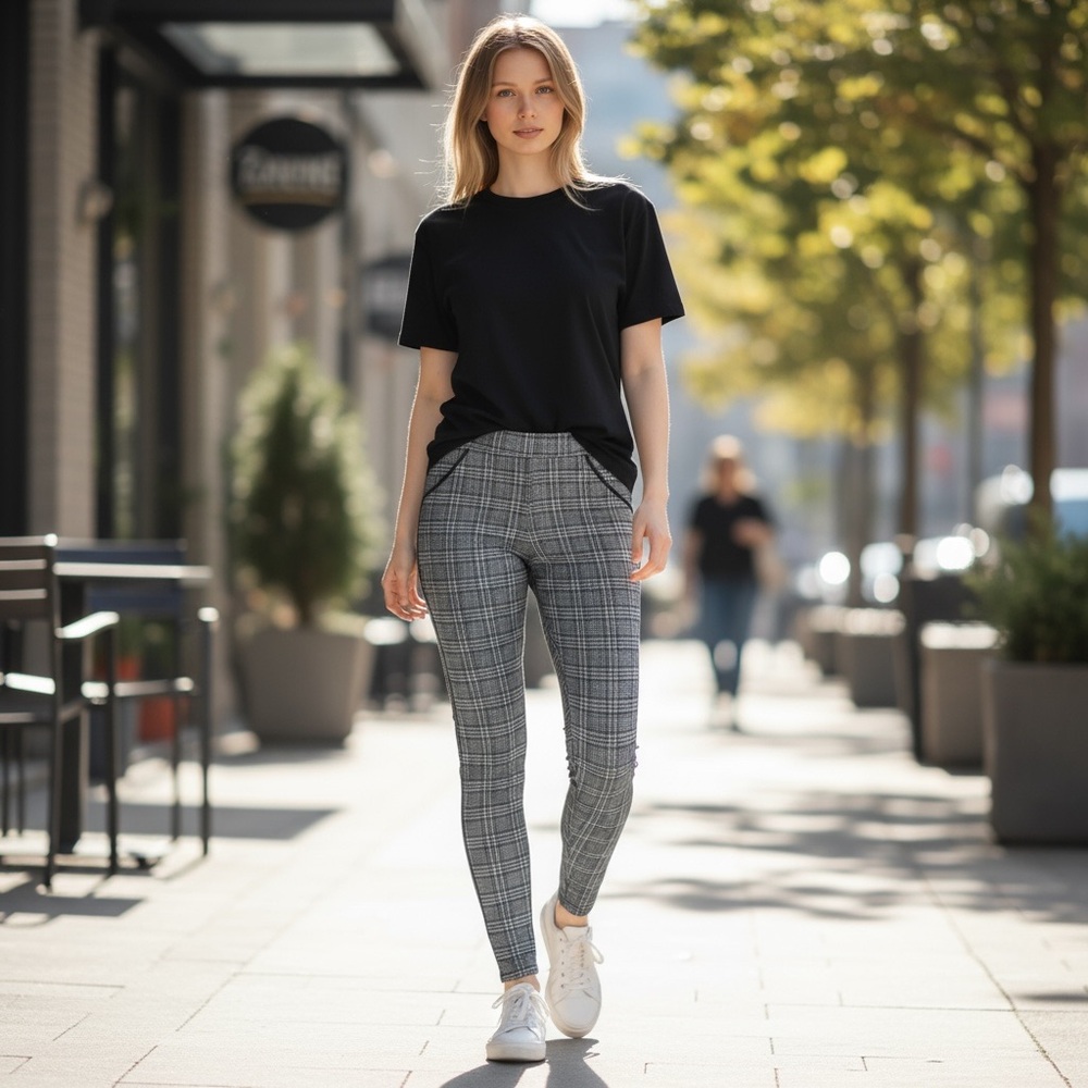 Nanette Lepore Black‎ and Gray Plaid Skinny Leggings Pants S